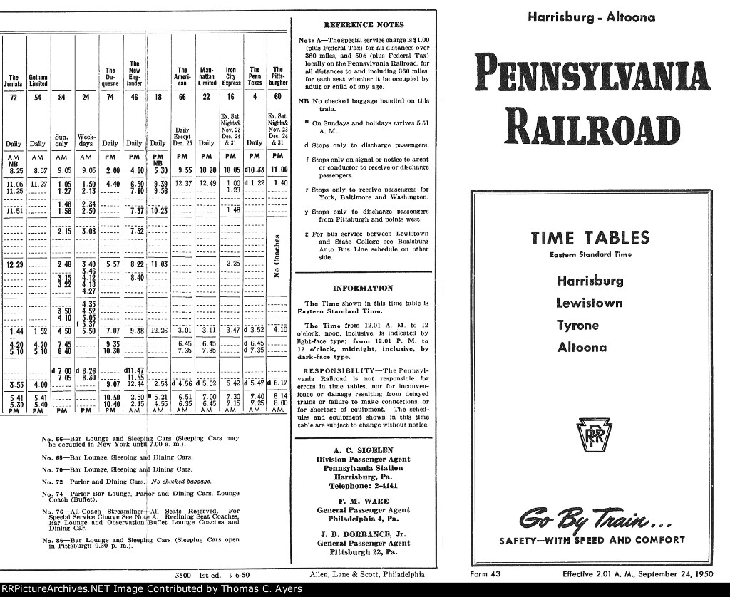 PRR Time Tables: Middle Division, Side A, Frame #2 of 2, 1950